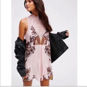 FREE PEOPLE intimately pink floral with lace mini dress.